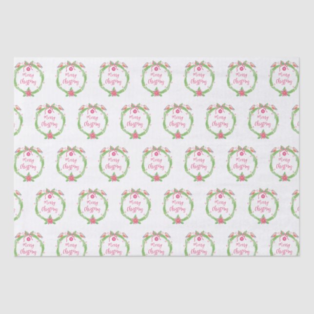 Merry Christmas Watercolor Holly Wreath Tissue Paper (Front)