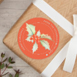 Merry Christmas watercolor Holy personalised red Classic Round Sticker<br><div class="desc">Modern watercolor hand painted red and sage holly and berries making a modern holidays / Christmas gift wrap or envelope seal round sticker.            Easy to personalise with your text!</div>