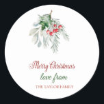 Merry Christmas,Watercolor Mistletoe Classic Round Sticker<br><div class="desc">Watercolor mistletoe on a white background.</div>