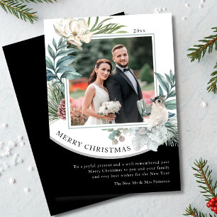 Merry Christmas Watercolor Newlywed Floral Photo