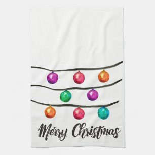 Merry Christmas, Watercolor Ornament Tea Towel