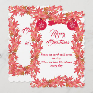 Merry Christmas Watercolor Peach Maple Leaves Holiday Card