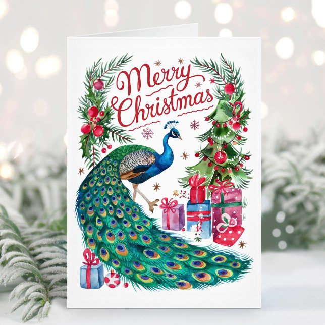 Merry Christmas Watercolor Peacock Christmas Card (Creator Uploaded)