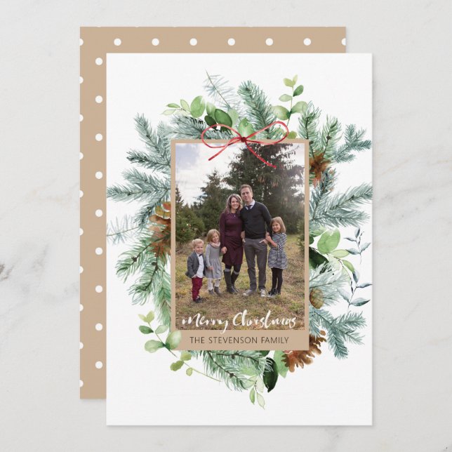 Merry Christmas Watercolor Photo Card  (Front/Back)