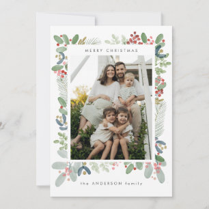 Merry Christmas Watercolor Photo Holiday Card