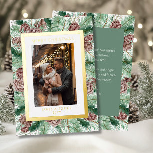 Merry Christmas Watercolor Pine Floral Photo