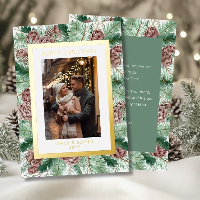 Merry Christmas Watercolor Pine Floral Photo (Creator Uploaded)