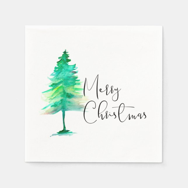Merry Christmas, Watercolor-pinetree green strokes Napkin (Front)