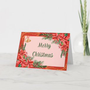 Merry Christmas Watercolor Poinsettia Flowers  Card