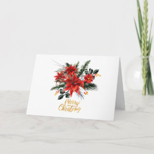 Merry Christmas Watercolor Red Poinsettia Card