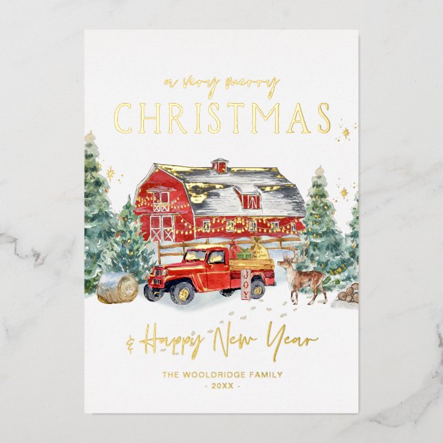 Merry Christmas | Watercolor Red Truck Holiday (Front)