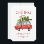 Merry Christmas | Watercolor Red Van Holiday Card<br><div class="desc">This collection depicts an iconic holiday scene: the family car bound for home with the perfect Christmas tree on top. Full of charm these designs invoke festive nostalgia. Add your custom wording to this design by using the "Edit this design template" boxes on the right hand side of the item,...</div>
