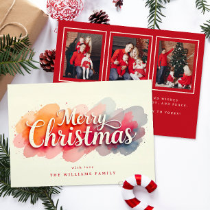 Merry Christmas Watercolor Script Holiday Card