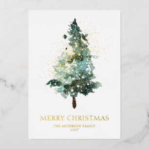 Merry Christmas Watercolor Tree