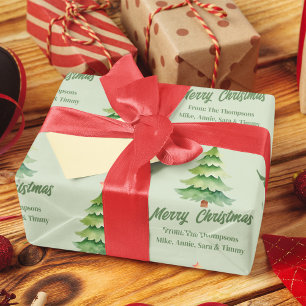 Merry Christmas Watercolor Tree Custom Wrapping Paper Sheet
