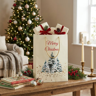 Merry Christmas Watercolor Tree Medium Gift Bag