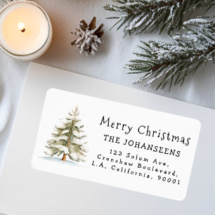 Merry Christmas Watercolor Tree Return Address Label