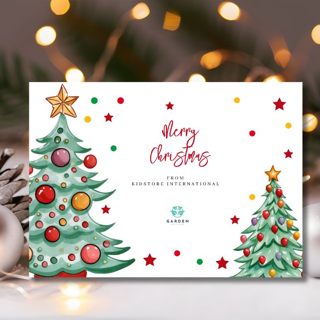 Merry Christmas watercolor trees kids company logo Holiday Card (Creator Uploaded)