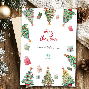 Merry Christmas watercolor trees kids company logo Holiday Card
