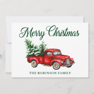 Merry Christmas Watercolor Vintage Red Truck Holiday Card