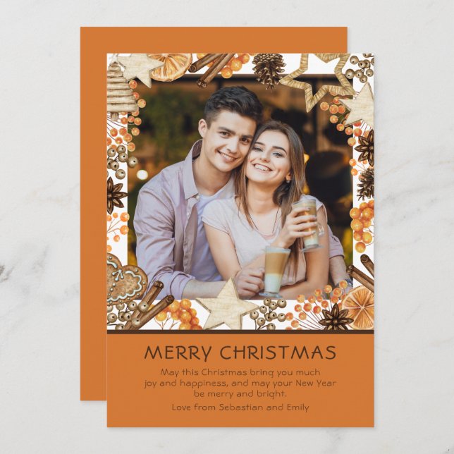 Merry Christmas Watercolor Winter Floral Photo (Front/Back)