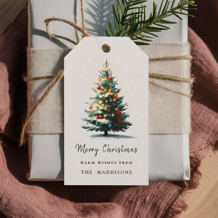  Merry Christmas Watercolor Winter Pine Tree Gift Tags