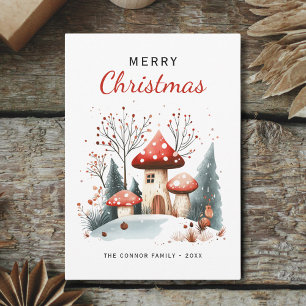 Merry Christmas Watercolor Woodland Photo Holiday Card