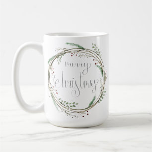 Merry Christmas Watercolor Wreath Coffee Mug