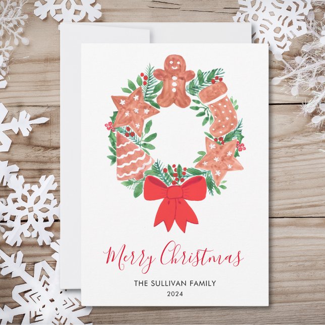 Merry Christmas Watercolor Wreath Holiday Card (Creator Uploaded)