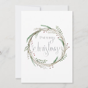 Merry Christmas Watercolor Wreath Holiday Card