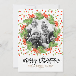 Merry Christmas Watercolor Wreath Holiday Photo