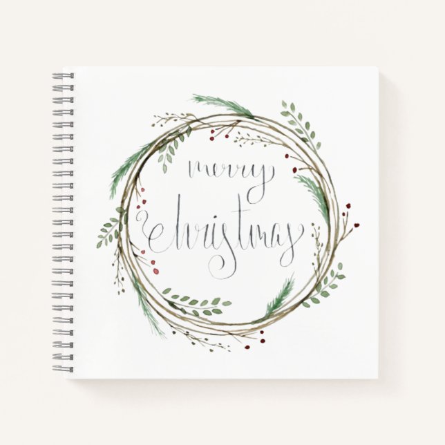 Merry Christmas Watercolor Wreath Journal (Front)