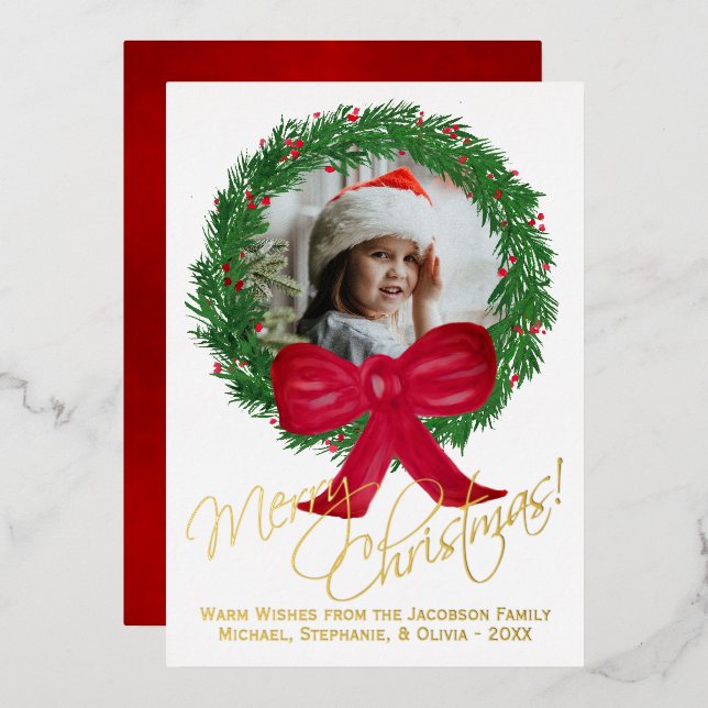 Merry Christmas! Watercolor Wreath Photo Frame (Front/Back)