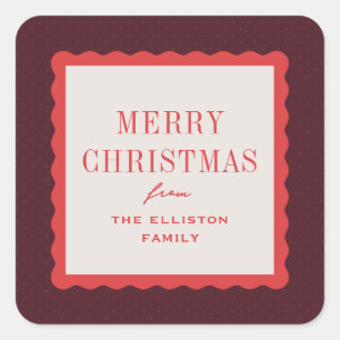 Merry Christmas wavy frame stylish gift Square Sticker