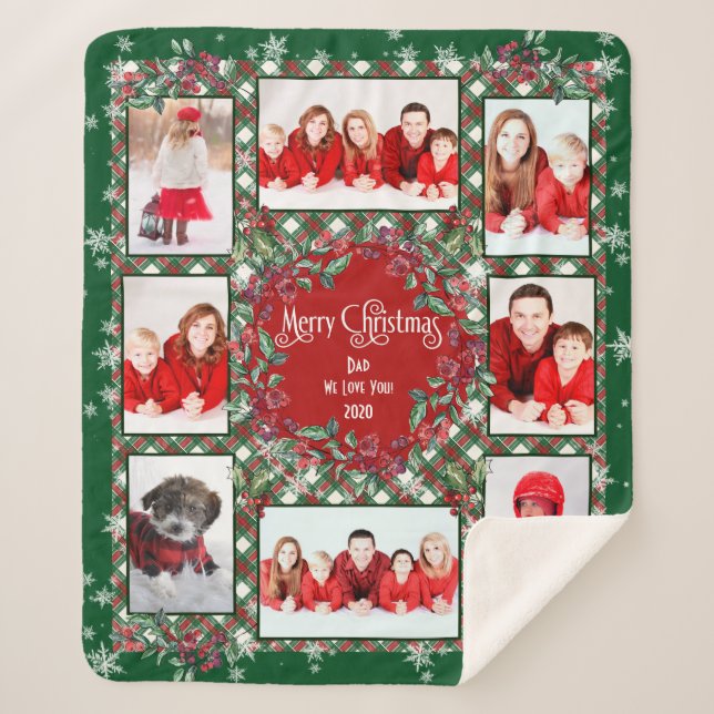 Merry Christmas We Love You Family Photo Collage Sherpa Blanket (Front)