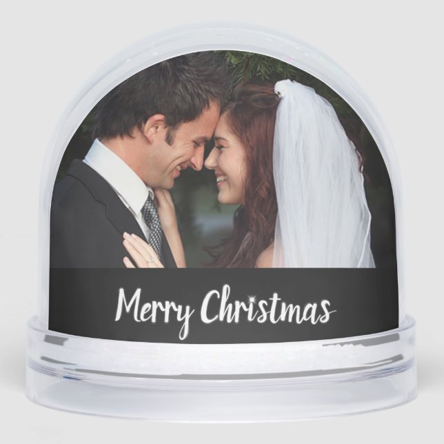 Merry Christmas Wedding Double Photo (black/white) Snowglobe (Front)