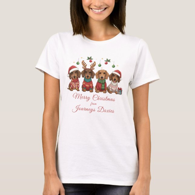 Merry Christmas Weiner Dachshund Holiday T-Shirt (Front)