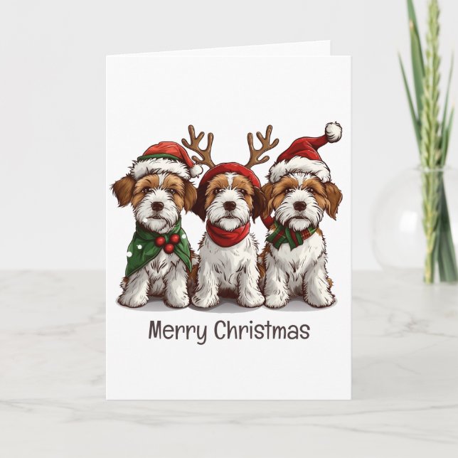 Merry Christmas Welsh Wire Fox Terrier Dogs Holiday Card (Front)