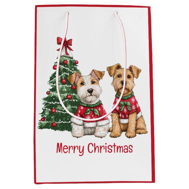 Merry Christmas Welsh Wire Fox Terrier Dogs Medium Gift Bag (Front)