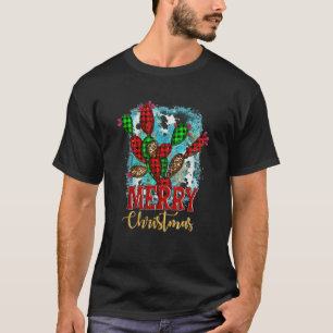 Merry Christmas Western Buffalo Plaid Cactus Sweat T-Shirt