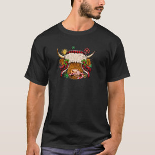 Merry Christmas Western Cute Highland Cow Xmas San T-Shirt