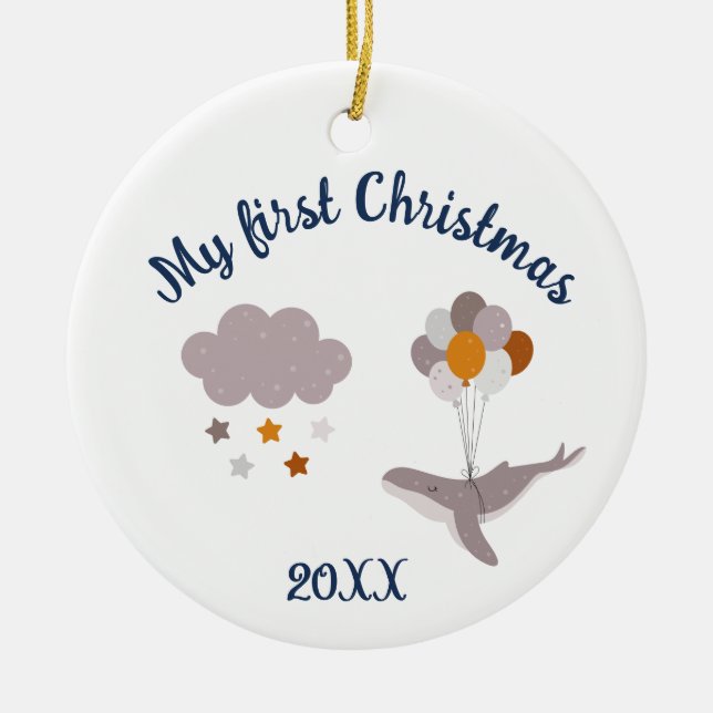 Merry Christmas Whale Beautiful Dream Ceramic Orna Tree Decoration (Front)