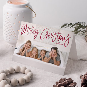 Merry Christmas Whimsical Cranberry Script Photo Holiday Card