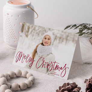 Merry Christmas Whimsical Cranberry Script Photo Holiday Card