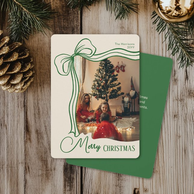 Merry Christmas Whimsical Hand Drawn Bow Photo Holiday Card (Creator Uploaded)