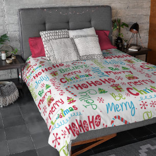 Merry Christmas Whimsical Modern Jolly Typography Fleece Blanket