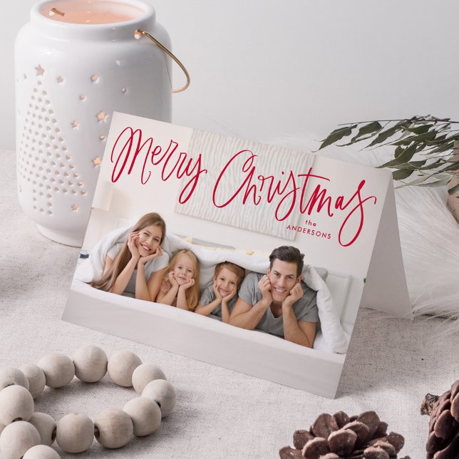 Merry Christmas Whimsical Red Script Photo Holiday Card (Creator Uploaded)