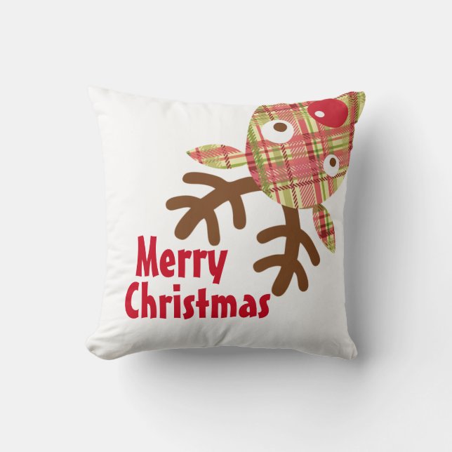 Merry Christmas Whimsical Reindeer Cushion (Front)