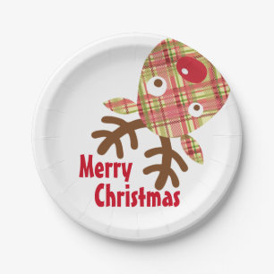 Merry Christmas Whimsical Reindeer Paper Plate