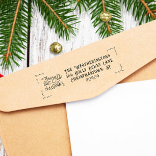 Merry Christmas Whimsical Return Address Rubber Stamp